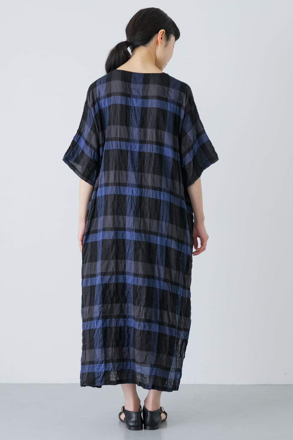 Shirring Dress Blue Check