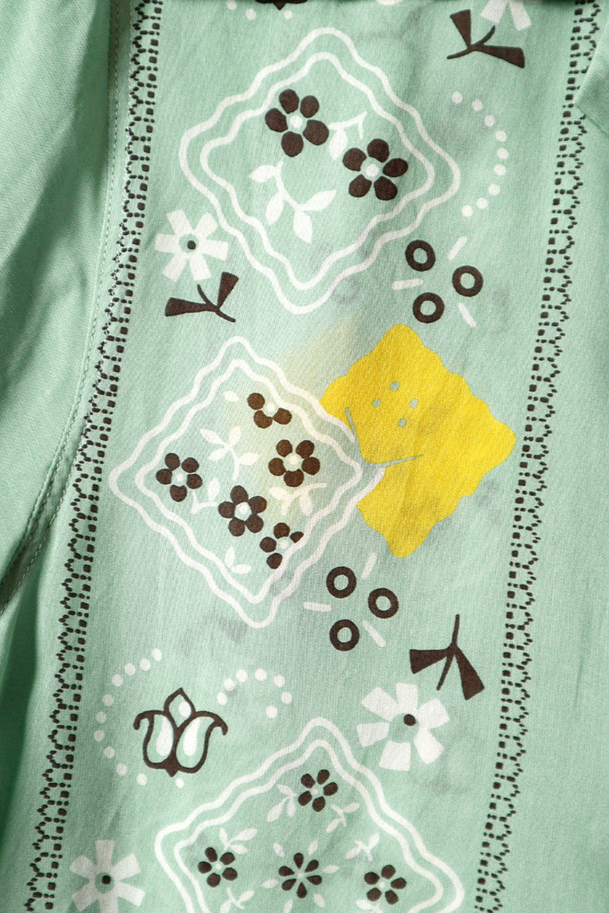 Silk Rayon PECKISH RAINBOWY WRANGLE Collar Cuba Shirt, Mint