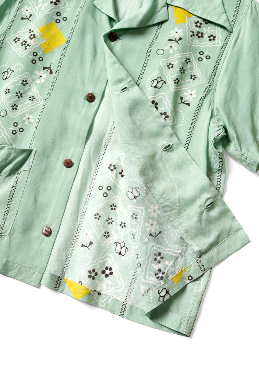 Silk Rayon PECKISH RAINBOWY WRANGLE Collar Cuba Shirt, Mint