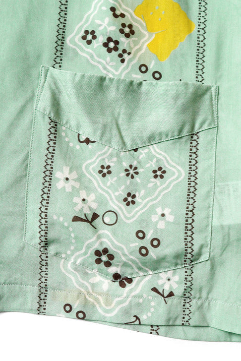 Silk Rayon PECKISH RAINBOWY WRANGLE Collar Cuba Shirt, Mint