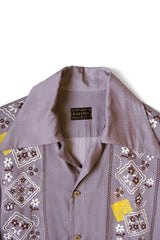 Silk Rayon PECKISH RAINBOWY WRANGLE Collar Cuba Shirt, Purple