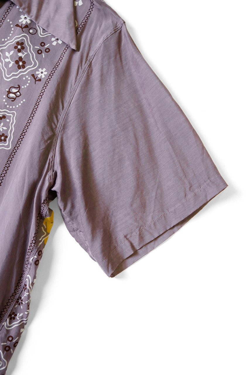 Silk Rayon PECKISH RAINBOWY WRANGLE Collar Cuba Shirt, Purple