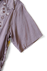 Silk Rayon PECKISH RAINBOWY WRANGLE Collar Cuba Shirt, Purple