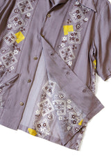 Silk Rayon PECKISH RAINBOWY WRANGLE Collar Cuba Shirt, Purple