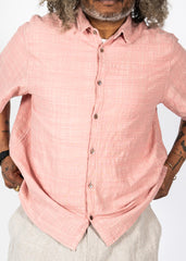 Unisex Organic S/S Cotton Slub Shirt, Pink and White