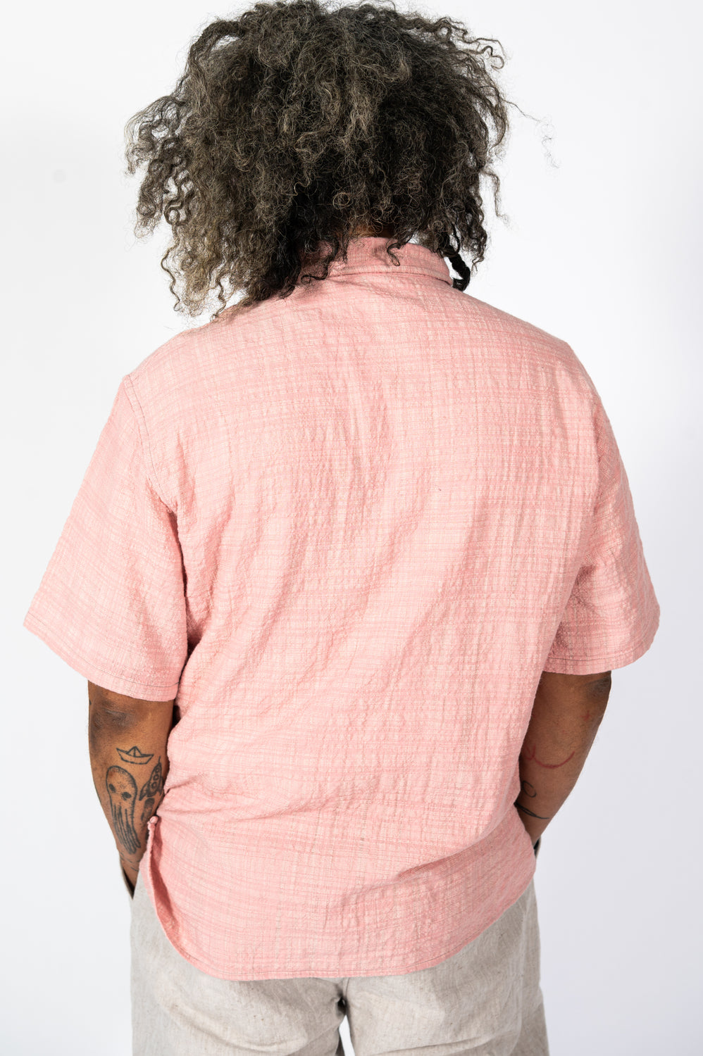 Unisex Organic S/S Cotton Slub Shirt, Pink and White