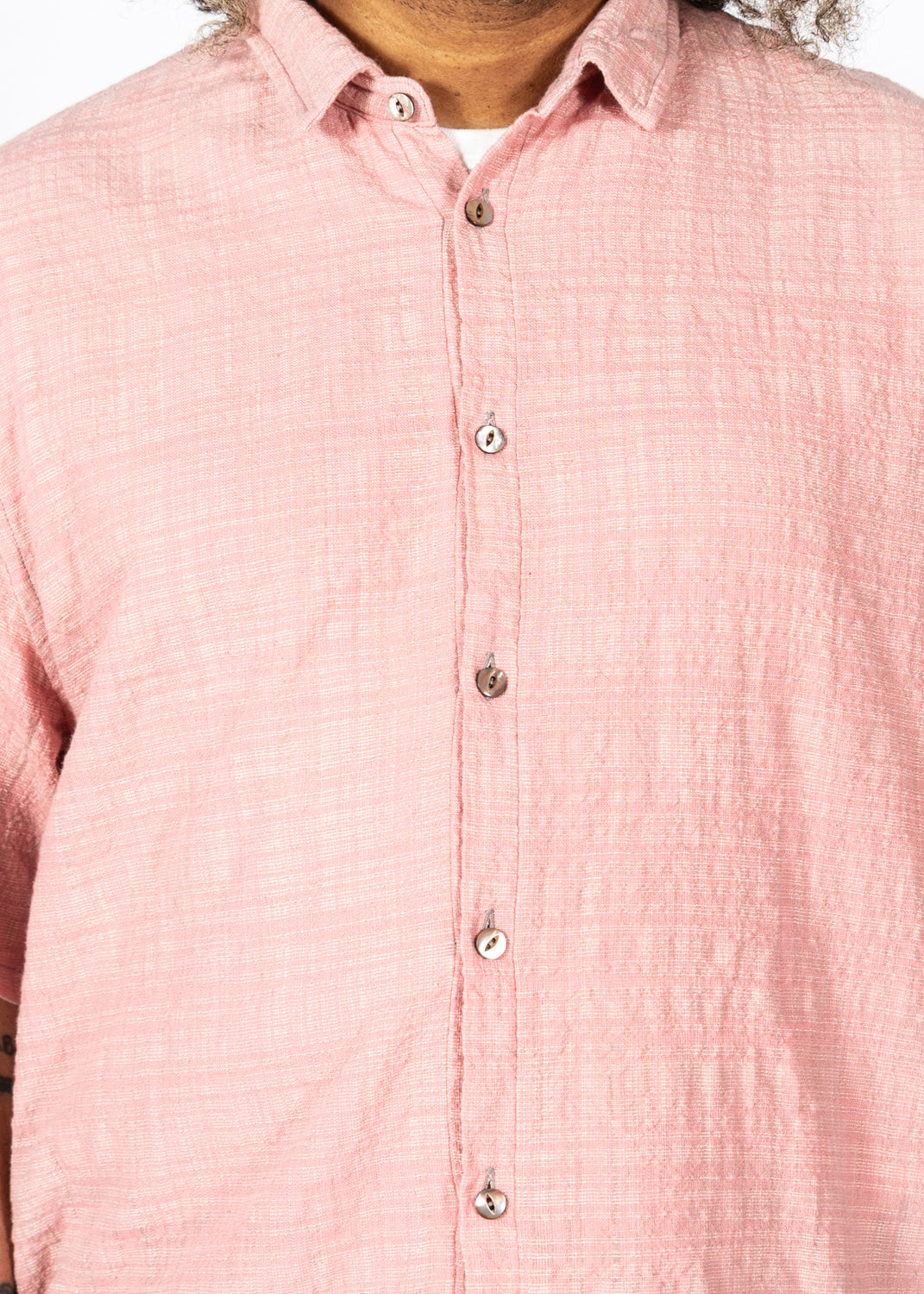 Unisex Organic S/S Cotton Slub Shirt, Pink and White