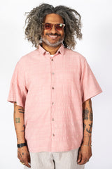 Unisex Organic S/S Cotton Slub Shirt, Pink and White