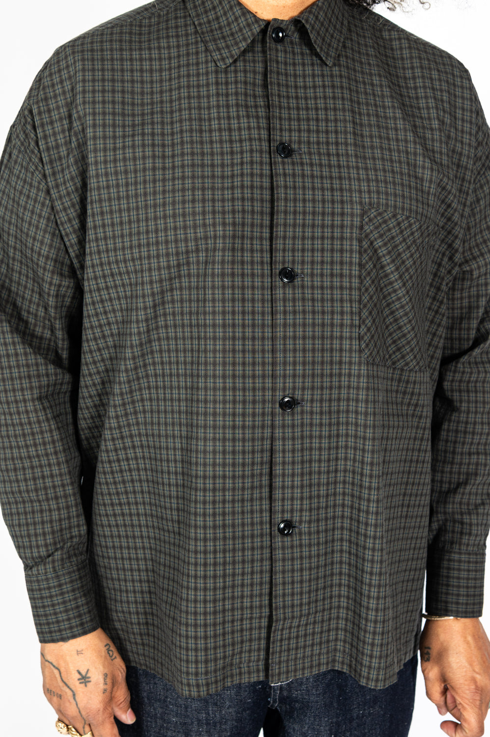 Dobby Check Oversized Shirt Charcoal, Unisex