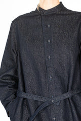 Gold Yarn Indigo Band Collar Shirt Dress