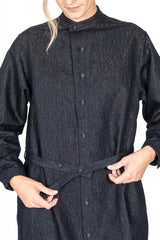 Gold Yarn Indigo Band Collar Shirt Dress