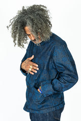 Woven Discharge Printed Denim Tsujigahana Stand Up Collar Jacket