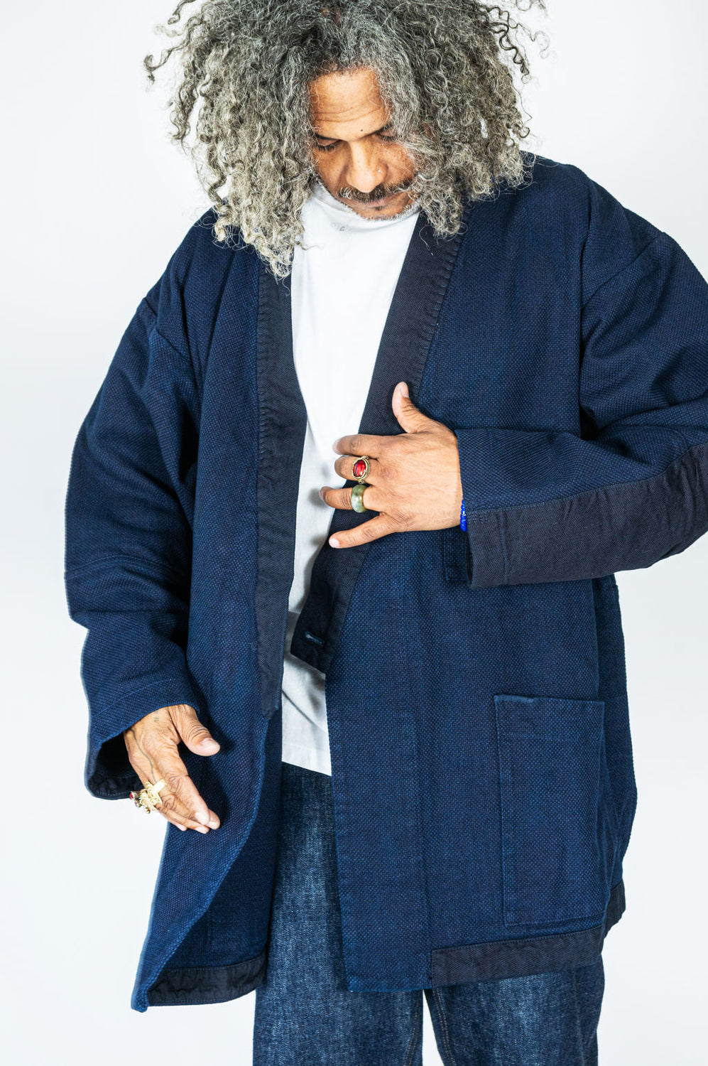 Pure Indigo Double Cloth Sashiko Farmers Haori Jacket