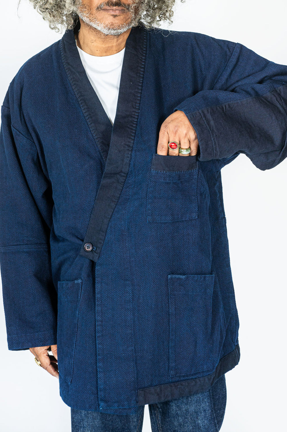 Pure Indigo Double Cloth Sashiko Farmers Haori Jacket