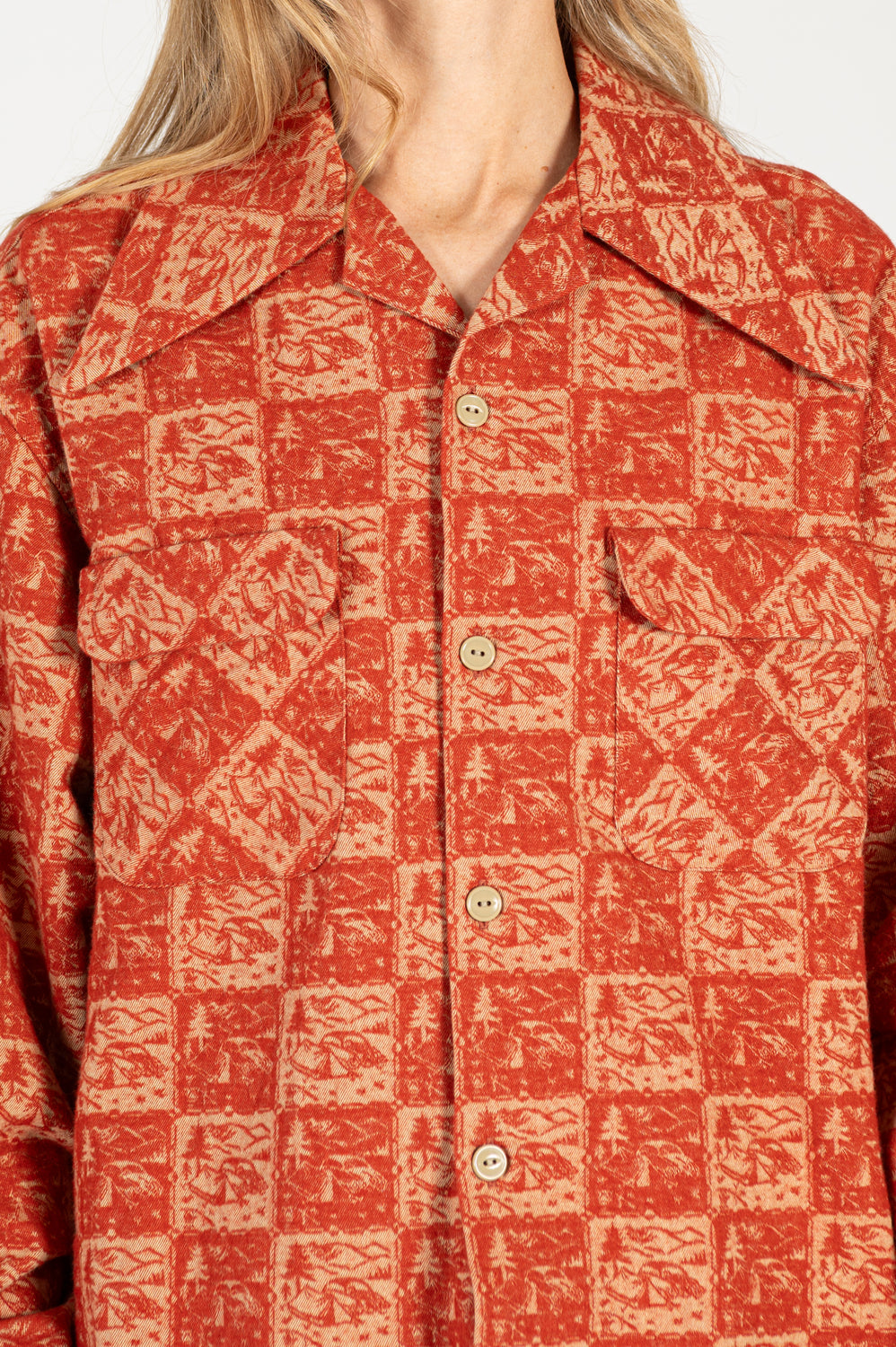 CAMP Jacquard Flannel WRANGLE Collar Board Shirt Red