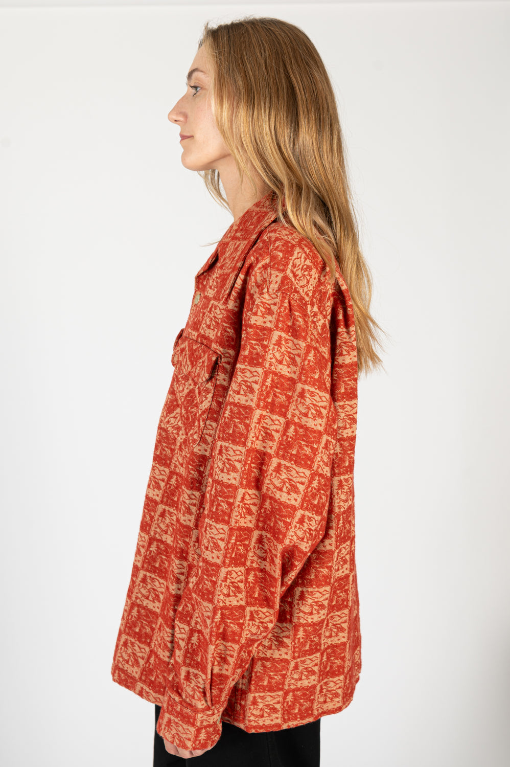 CAMP Jacquard Flannel WRANGLE Collar Board Shirt Red