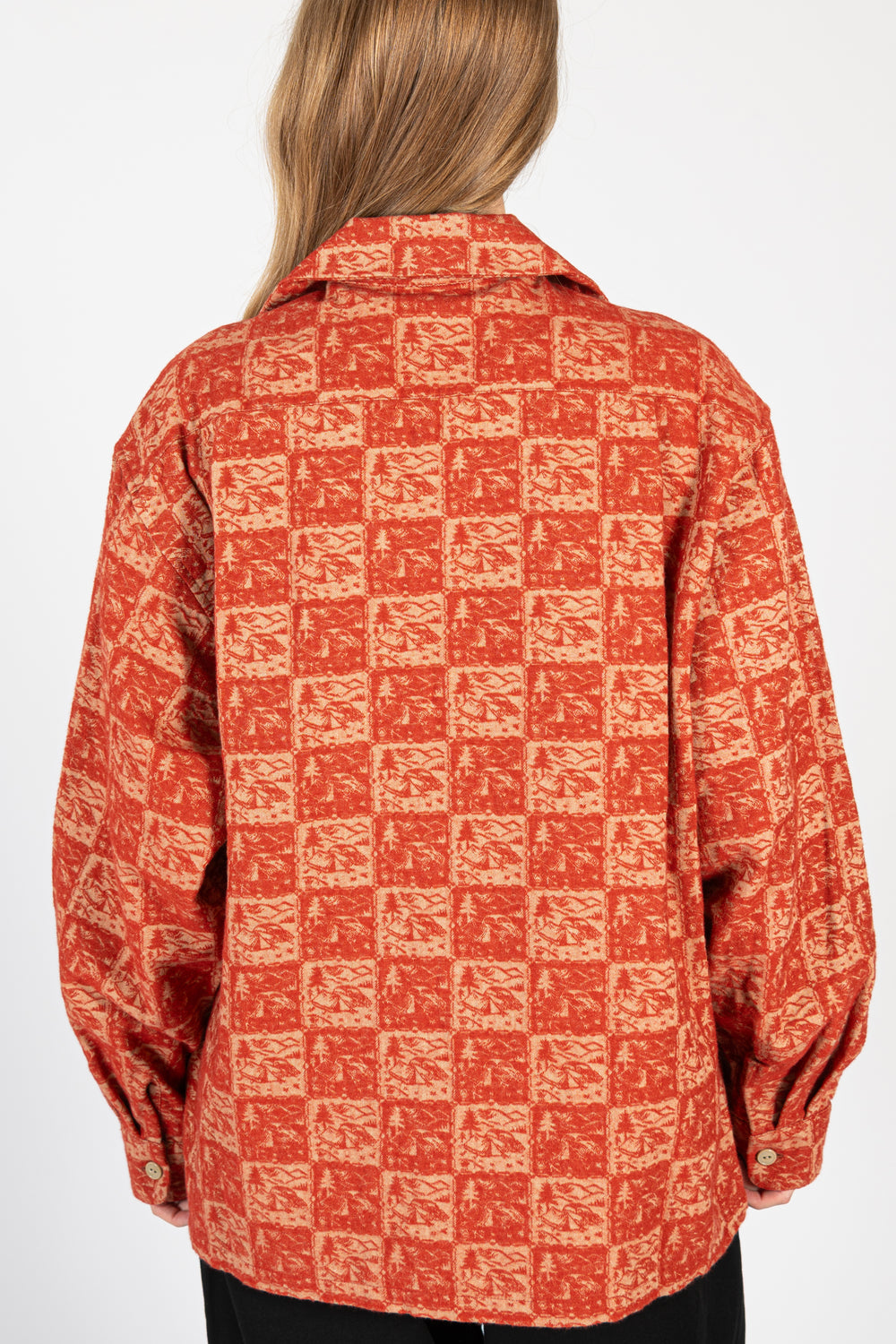 CAMP Jacquard Flannel WRANGLE Collar Board Shirt Red