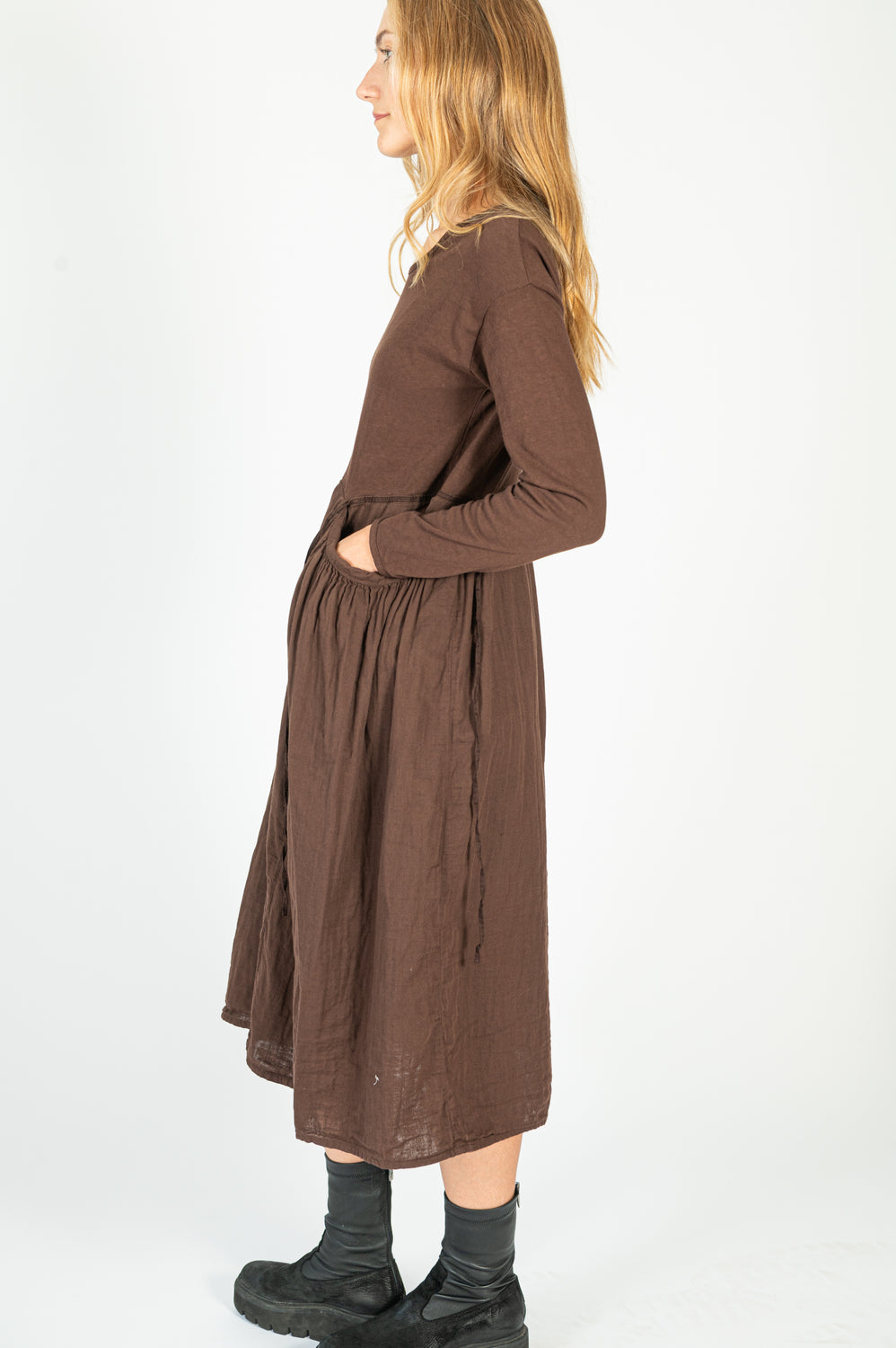 Jersey x Double Gauze BUTTER Dress Brown