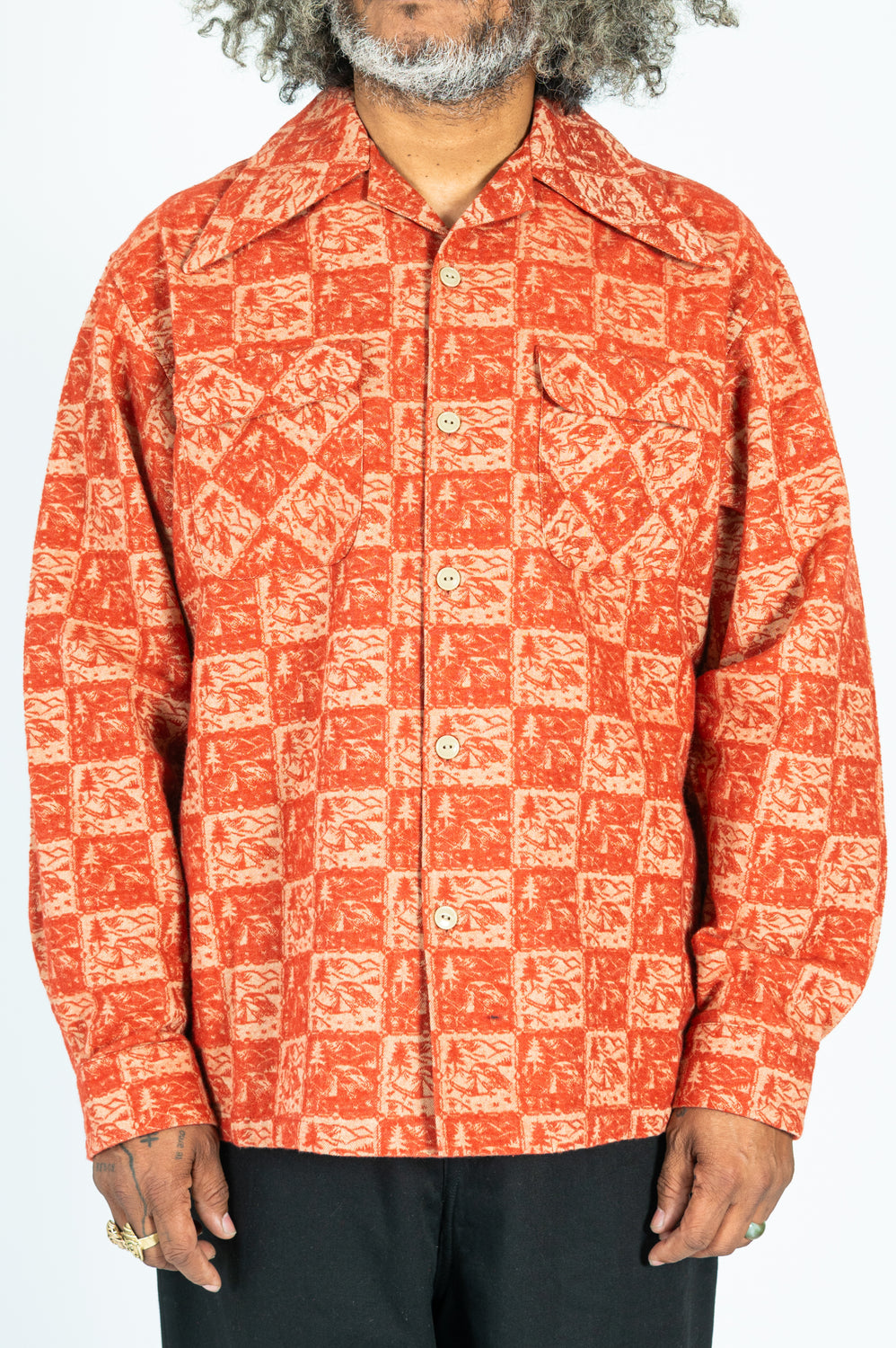 CAMP Jacquard Flannel WRANGLE Collar Board Shirt Red