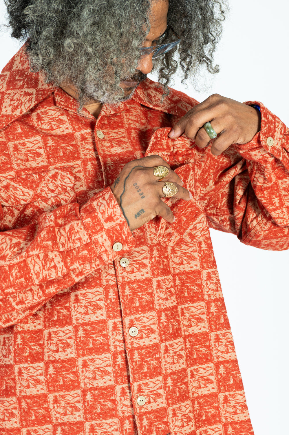 CAMP Jacquard Flannel WRANGLE Collar Board Shirt Red