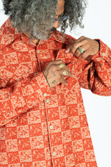 CAMP Jacquard Flannel WRANGLE Collar Board Shirt Red