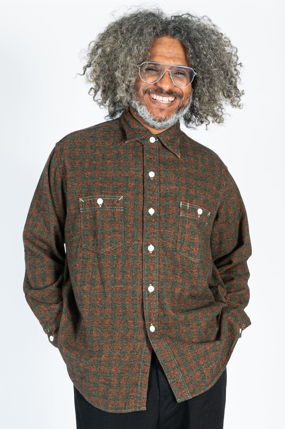 St. Louis Cotton Flannel Plaid Shirt Orange Block