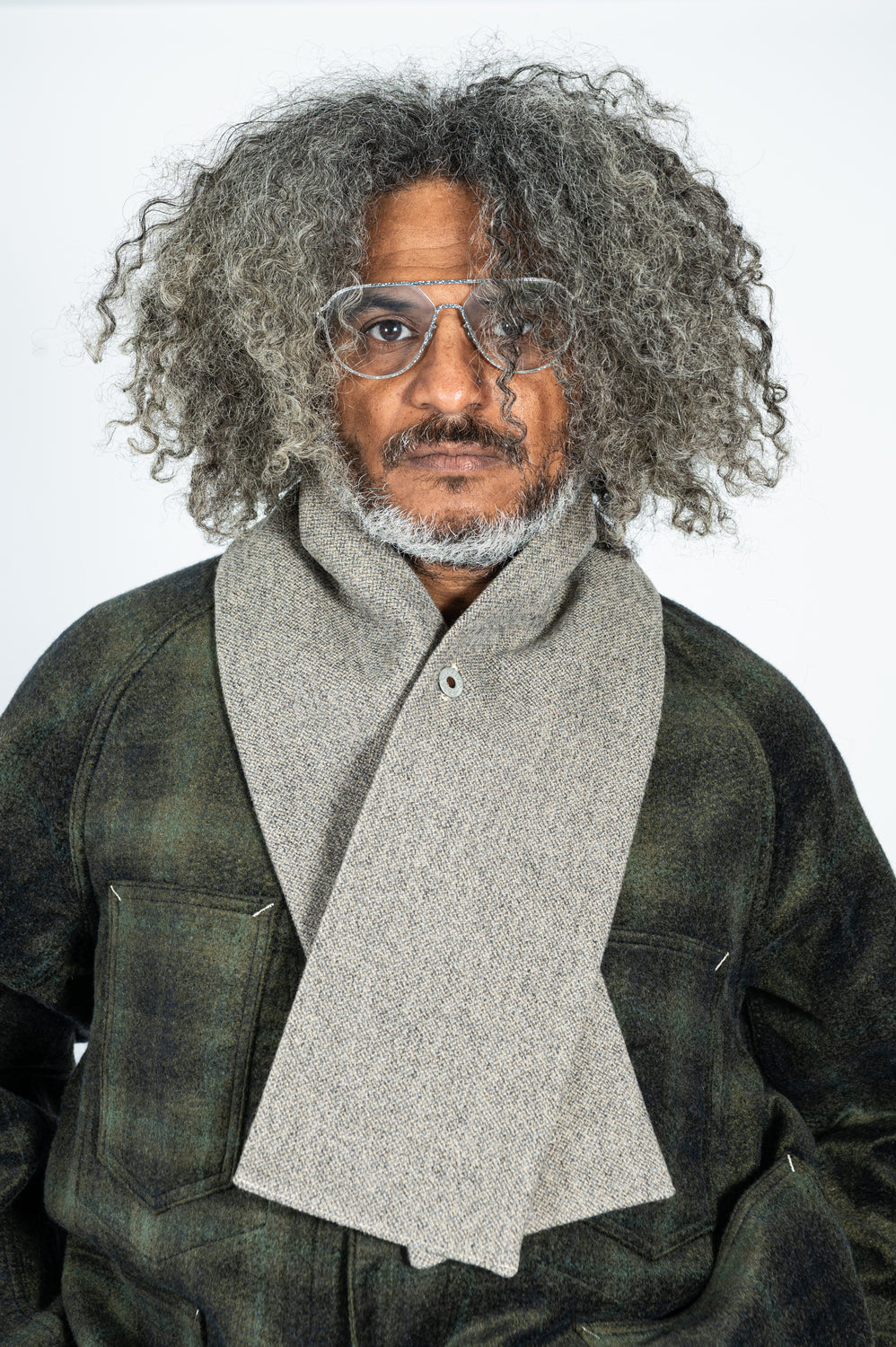 POS-TOLE S Button Wool Scarf Basket Tweed Ecru