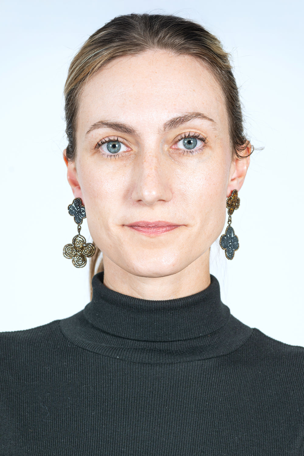 Double Venetian Window Earrings Bronze and Blue-Gray