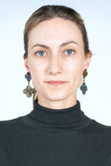 Double Venetian Window Earrings Bronze and Blue-Gray