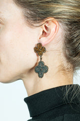Double Venetian Window Earrings Bronze and Blue-Gray