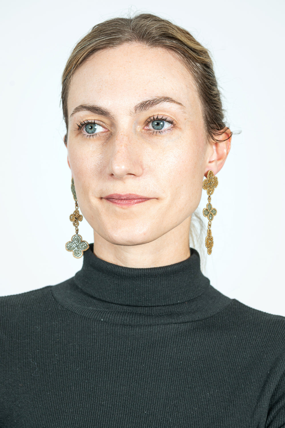 Triple Venetian Window Earring Golden Bronze and Blue Gray