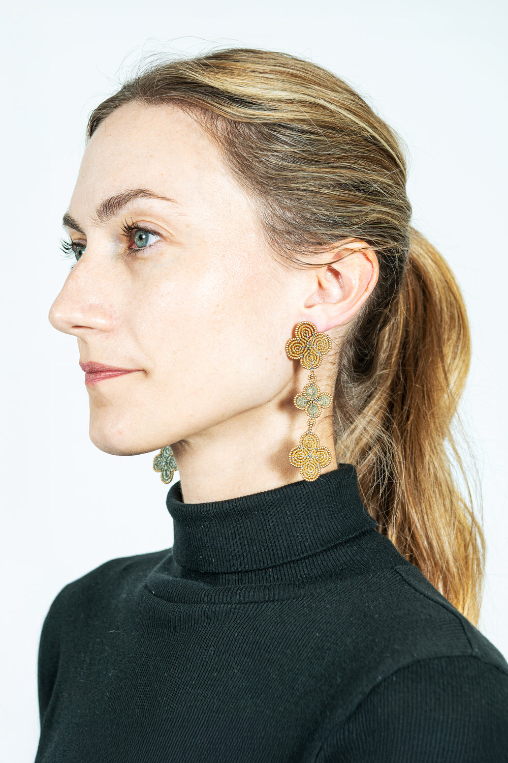 Triple Venetian Window Earring Golden Bronze and Blue Gray