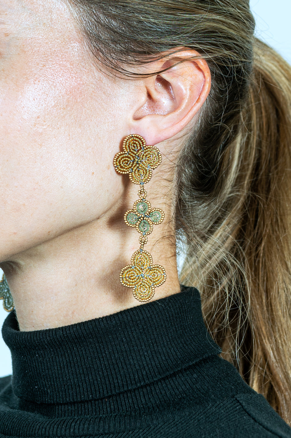 Triple Venetian Window Earring Golden Bronze and Blue Gray