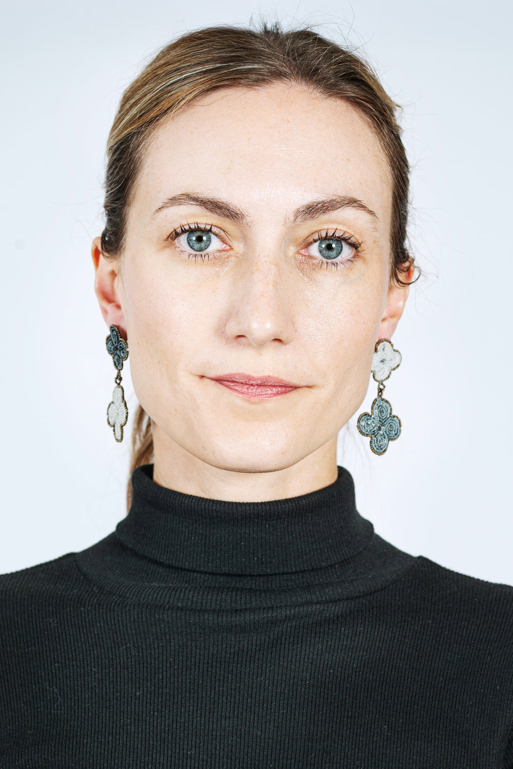 Double Venetian Window Earrings White and Blue-Gray