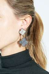 Double Venetian Window Earrings White and Blue-Gray