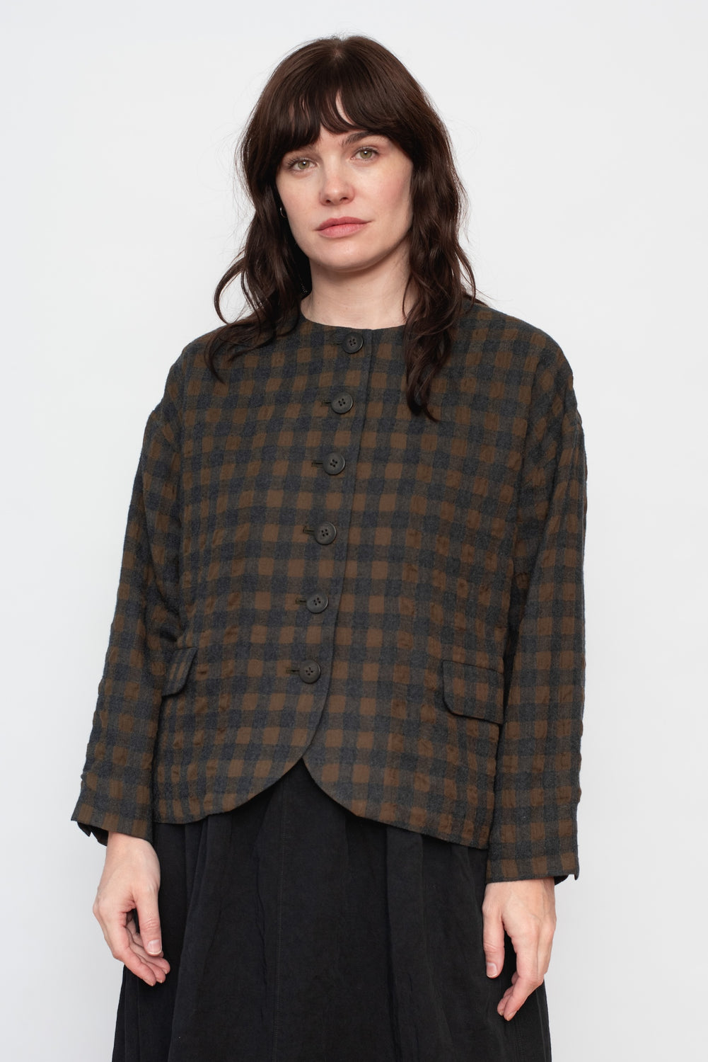 Cotton and Wool Gingham Check Jacket