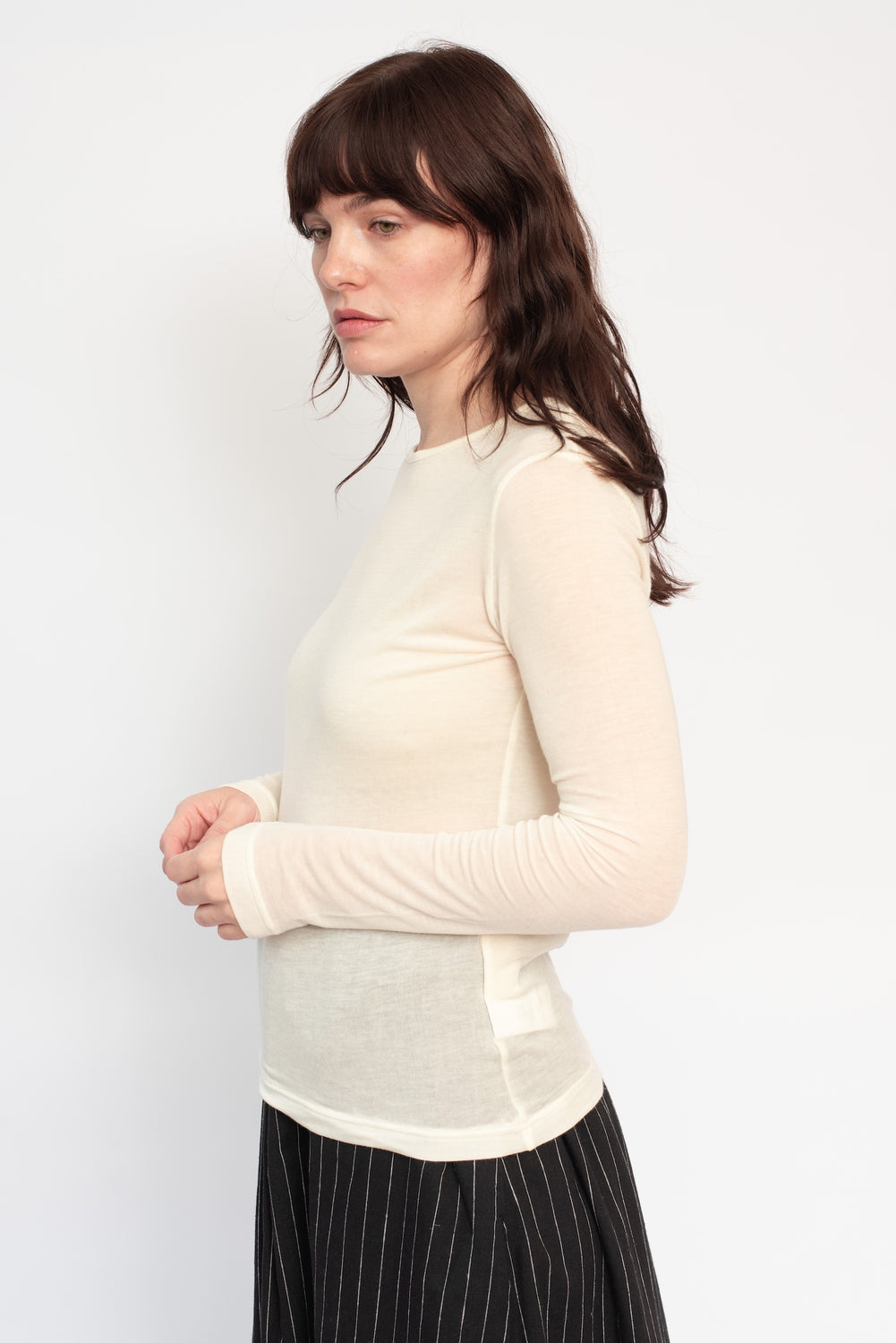 Silk and Cashmere Jersey L/S Crew Neck White