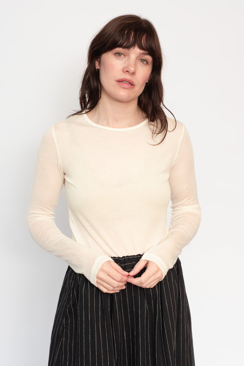 Silk and Cashmere Jersey L/S Crew Neck White