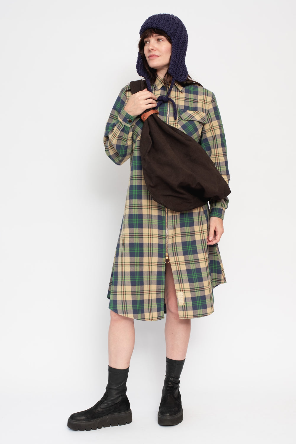 Columbia Check Drizzler Work Shirt Dress Green
