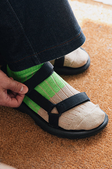 Linen + Cotton Ribbed Ankle Socks Bright Green