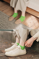 Linen + Cotton Ribbed Ankle Socks Bright Green