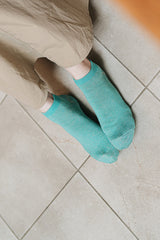 Linen and Cotton Pile Ankle Socks, Turquoise
