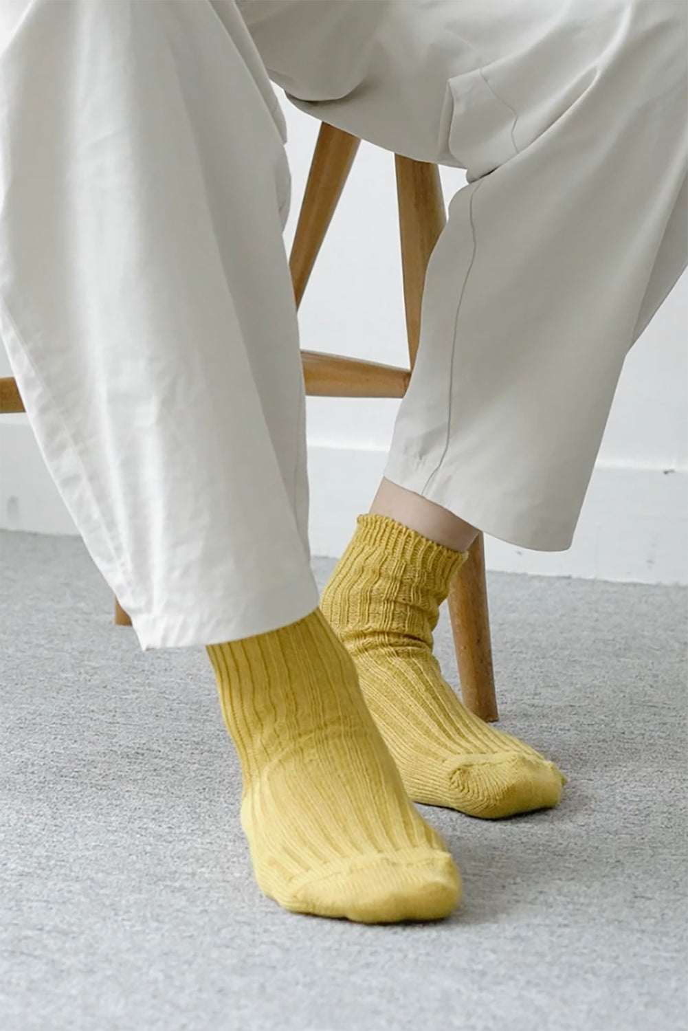 Linen Ribbed Socks Yellow