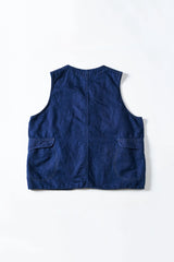 Royal Traveler Vest, Cotton and Linen Denim Indigo Wash