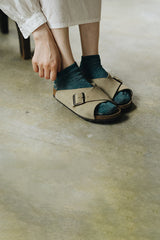 Linen and Cotton Pile Ankle Socks, Moss Green