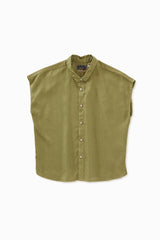 Woven Plant Dyed French Sleeve Shirt, Green