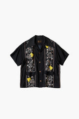 Silk Rayon PECKISH RAINBOWY WRANGLE Collar Cuba Shirt, Black