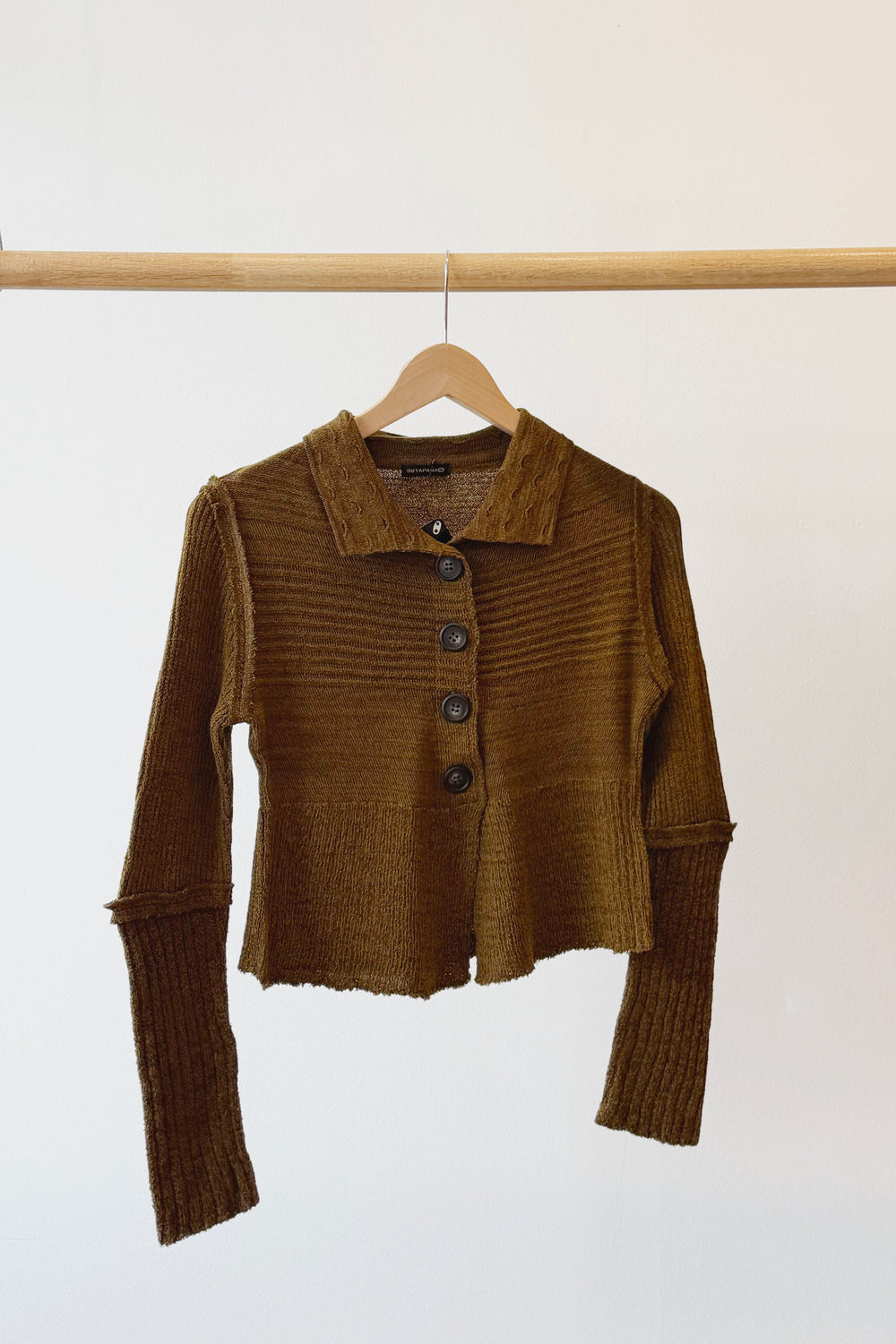 Cotton Knit Cropped Cardigan, Mustard