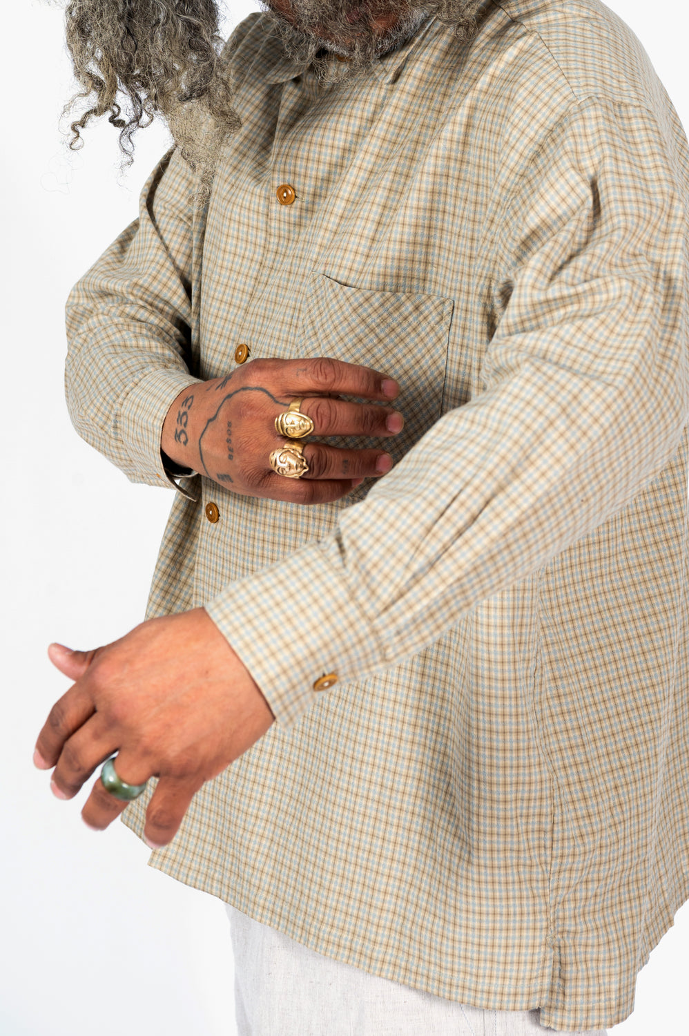 Dobby Check Oversized Shirt Beige, Unisex