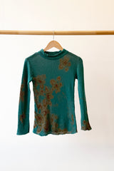 Cotton Knit Floral L/S Sweater, Emerald Green